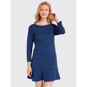 Draper James Stripe Tulip Long Sleeve Dress S Blue Black Ruffle Hem Knit